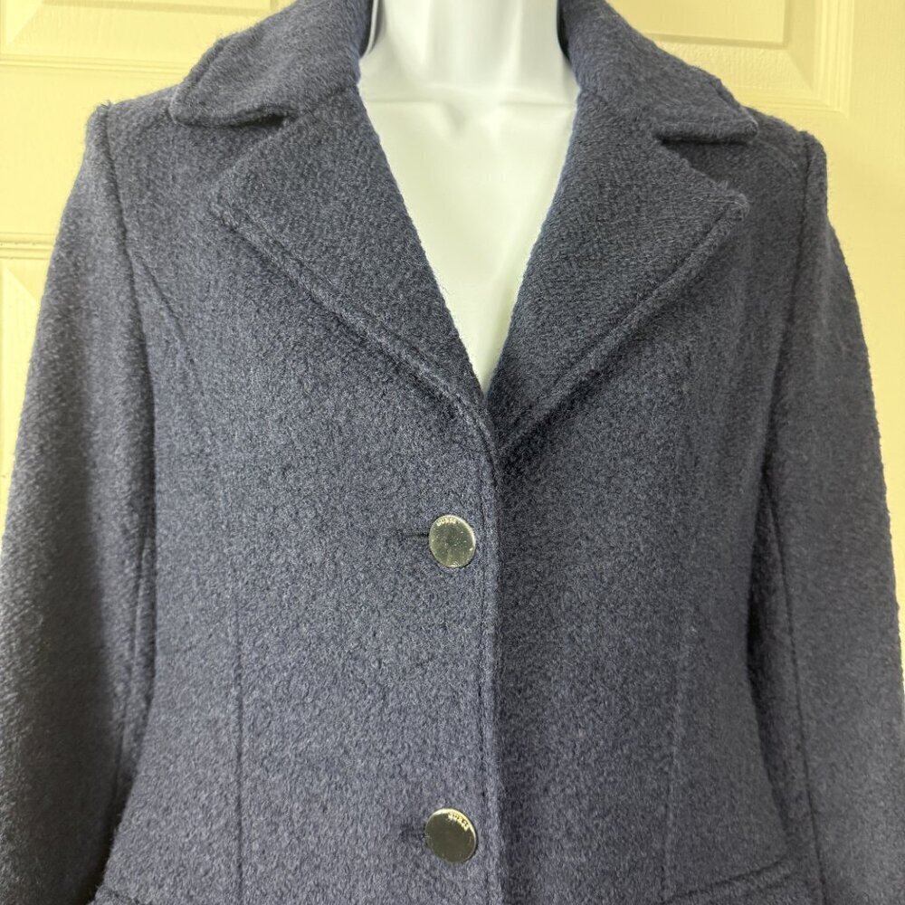 GUESS Blue Wool-Blend Bouclé Coat with Belt, XS